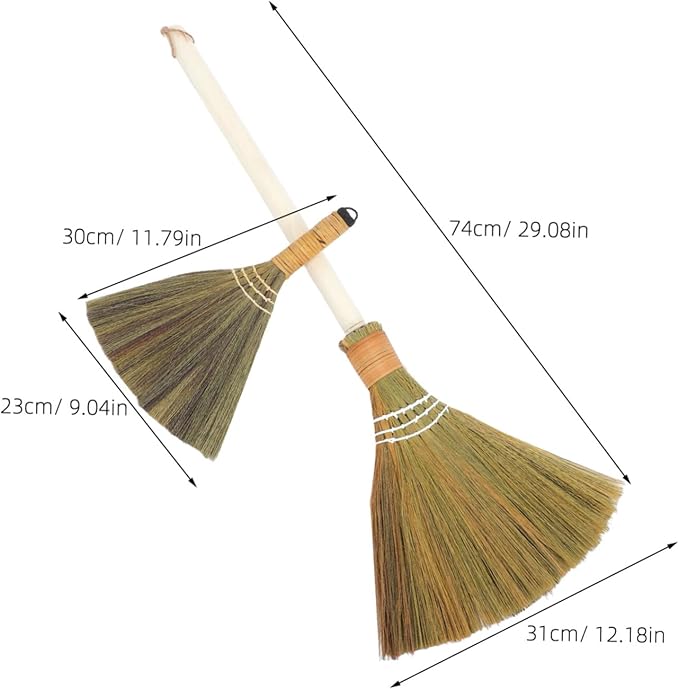 Cabilock Handmade Soft Bristle Broom Set 2pcs Detachable Natural Grass Dust Sweeping Tool for Indoor Cleaning for Living Room and Home Dust Removal