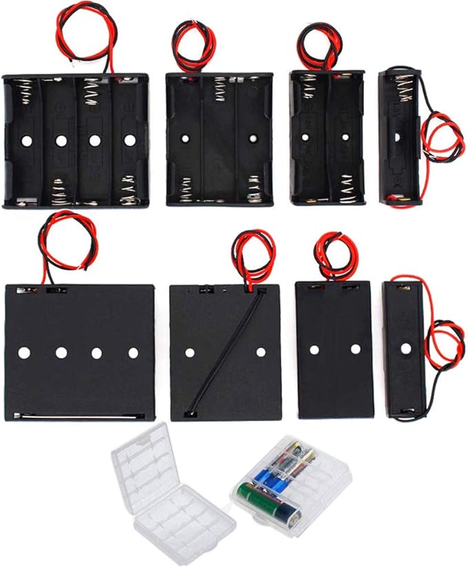 GTIWUNG 8Pcs 1.5V/3V/4.5V/6V AA Battery Holder with Wire & Pin, Black Plastic Batteries Case with Leads, 2Pcs Battery Storage Box