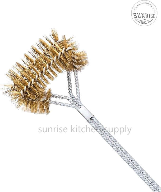 SUNRISE Fryer Brush with Long Handle (Brass with Plastic Handle, L, Double Brush, and Rubber Handle Cleaning Rod)