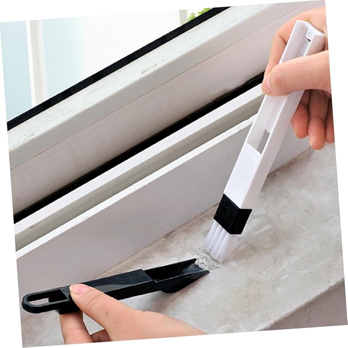 FRCOLOR 3pc Detachable Window Door Track Brush Cleaning Tool with Dustpan Multipurpose Keyboard Cleaner for Grooves and Corners Black