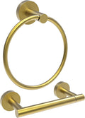 Gold Toilet Paper Holder & Towel Ring SUS304 Stainless Steel 2pc Bathroom Hardware Set with Double Post Pivoting Toilet Paper Roll Holder Wall Mount & Bathroom Towel Holder Set