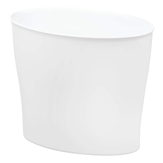 iDesign Small Oval Trash Can - Ideal for Bathroom or Home Office - White - Made in USA