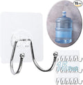 15 Pack Large Double Adhesive Wall Hooks, Damage-Free Waterproof 33 Ib Max Heavy Duty Hanging Clear Seamless Sticky Utility Hooks, Towel Coats Hats Clothes Nail Free Hangers (Twin Round Head)