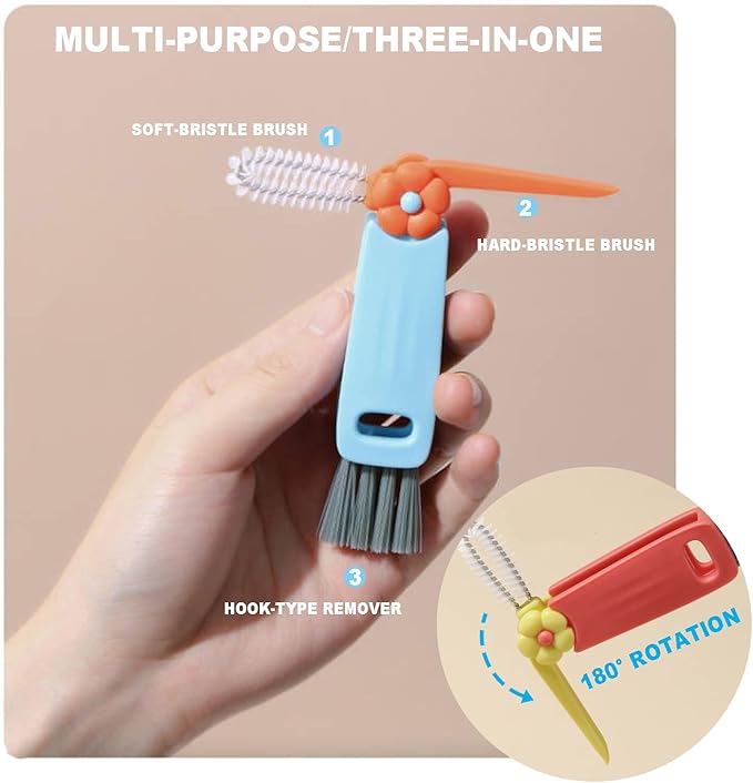 3 in 1 Cup Lid Gap Cleaning Brush Set Multifunctional Cup Lid Gap Cleaner Portable Bottle Cleaning Tools for Sippy Cup Tubes Teapot Spout Coffee Cup