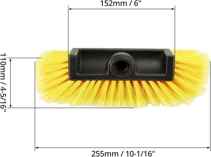 QWORK 10in Car Wash Brush Head with Soft Bristle, for Cleaning Decks, Trucks, Car, RV, Boats, Home Siding, Camper, Yellow