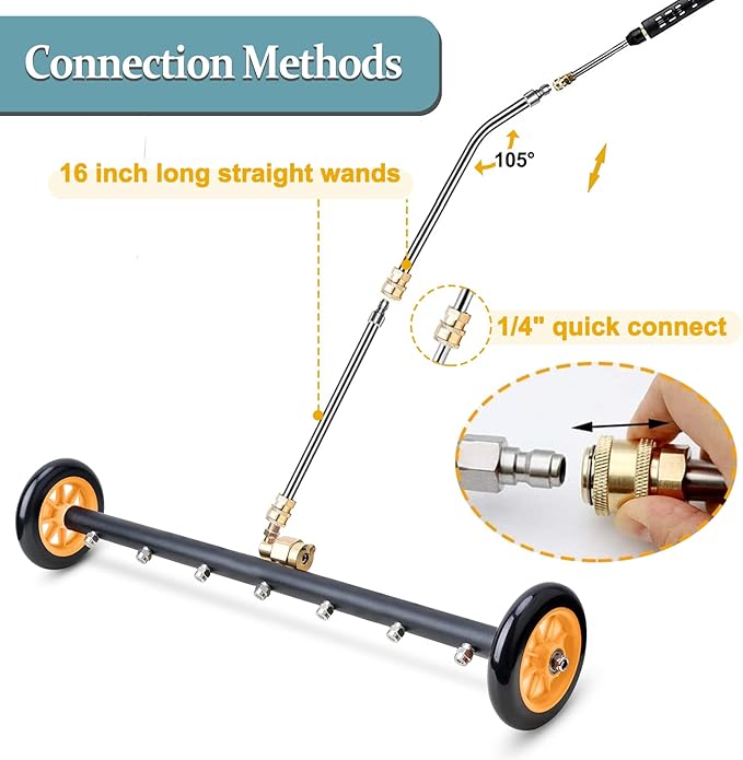 Pressure Washer Undercarriage Cleaner, Upgrade Extended 24 Inch Power Washer Surface Cleaner Attachments with 7 Nozzles, UnderCar Wash Water Broom w/ 2 Pcs Extension Wand 1 Pc 75°Angled Wand 4000 PSI