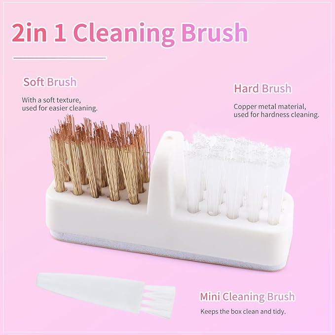Nail Drill Bits Cleaner Brush Case Accessories, Nail Art Cleaner Tool Case with Steel & Nylon Wire Brush for Cleaning Tungsten Carbide Ceramic Nail Drill Bits Cuticle, Pink