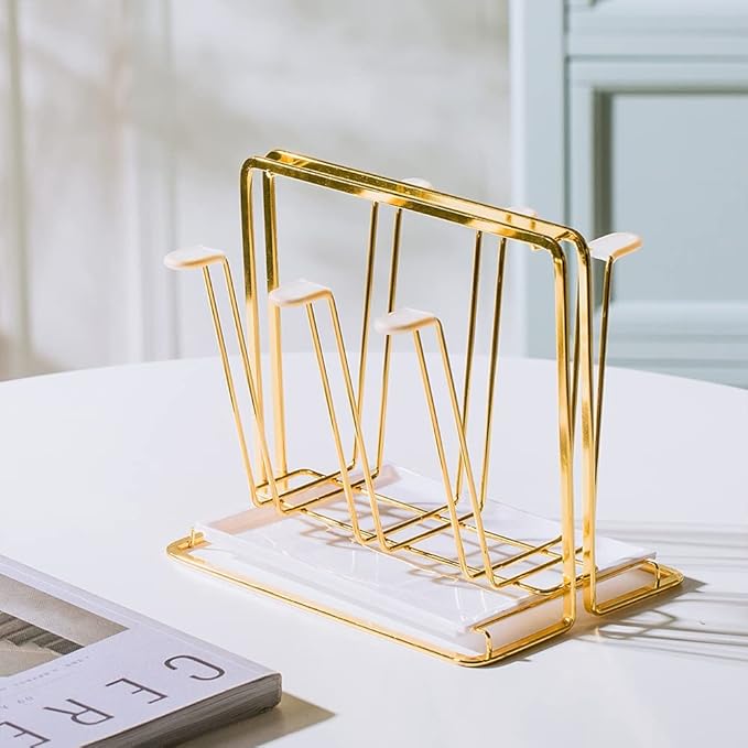 Metal Cup Drying Rack with 6 Hooks, Bottle Drying Rack with Drain Tray,Coffee Mug Holder,Mug Organizer Golden