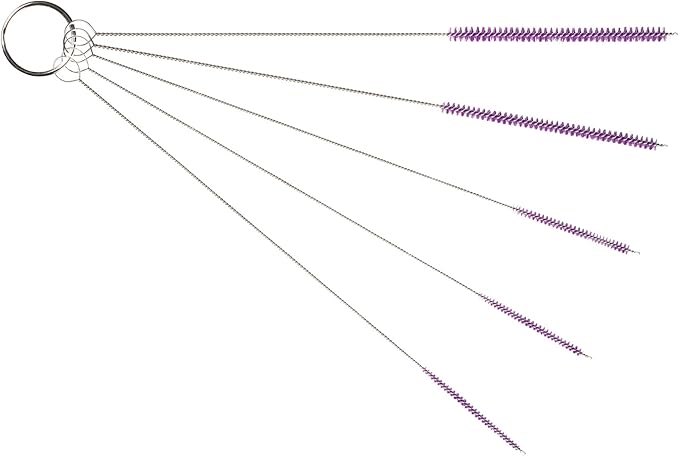10" Tube Cleaning Brush Set, 5 Pack Small, Extra Long Nylon Straw Brushes with Flexible Handles for Bottles, Cleaning Straws, Pipe Cleaners, Keyboard, Glass, Guns, Detailing and Deep Cleaning, Purple
