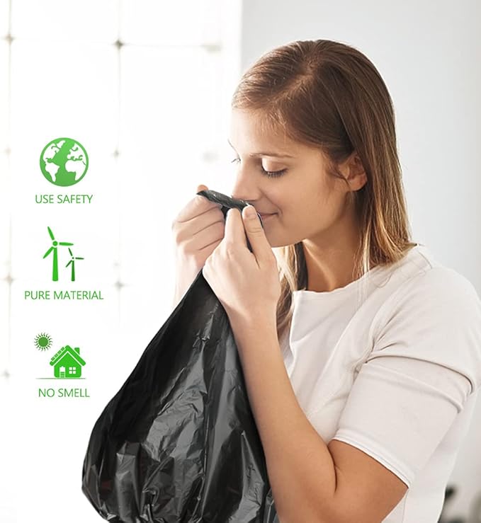 4 Gallon 300 Counts Strong Trash Bags Garbage Bags by Teivio, Bathroom Trash Can Bin Liners, Small Plastic Bags for home office kitchen, Black