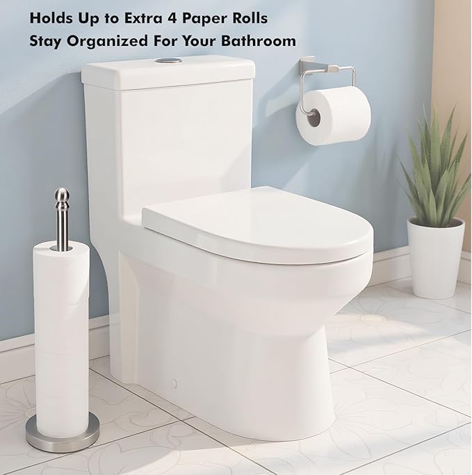 Toilet Paper Holder Stand Holding Up to 5 Paper Rolls, Free-Standing Spare Rolls Storage Holder, Stainless Steel (Brushed Nickel)