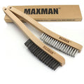 MAXMAN Wire Brush, Heavy Duty Carbon Steel and Stainless Steel Wire Brushes for Cleaning Rust, Grill, Paint Removal, Welding, Stiff Bristle Metal Brush with 14" Long Beech Wood Handle, Large, 2Pcs