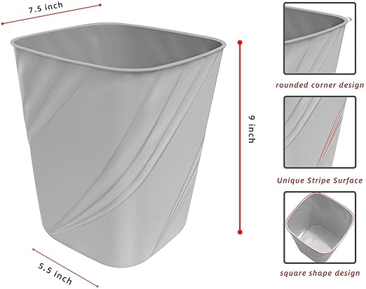 DAJITRE Small Plastic Trash Can Wastebasket Recycling Bin for Bathroom, Dorm, Bedroom，Home Office, Garbage Can for Bedroom, Kids Room (1, Grey)
