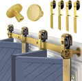 Rio Salto Gold Bifold Sliding Barn Door Hardware Kit Heavy Duty Metal Track System with Matching Knobs Gold Bi-Fold Barn Door Bifold Closet Doors, Bi-Folding 64" Track for 4 Doors, 4 Rollers No Door