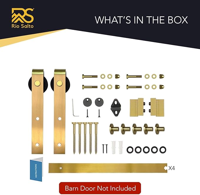 Rio Salto Gold Barn Door Hardware Kit Length 4ft 11in or 59" Sliding Door Hardware Modern Interior Gold Barn Brushed Brass Luxury Panel Hardware - 4ft 11in - NO Door