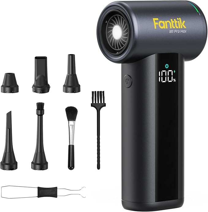 Fanttik Gust B11 Pro Max Electric Air Duster, 150000RPM Brushless Motor, Compressed Air Duster, 100 Gears Adjustable, One-tap Booster, 28.08Wh Rechargeable Battery, Electric Duster for PC, Car, House