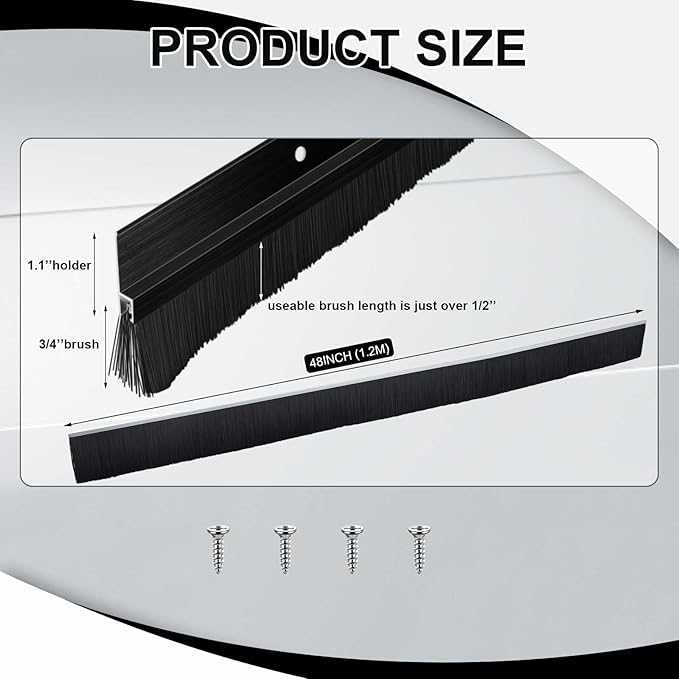 Frienda 2 Set Door Brush Bottom Sweep Brush Weather Stripping Aluminum Door Seal with Screws for Gaps up to 1 Inch, for Home, Commercial Gate, Fill Gaps Dust, Debris (1 x 36 Inch,Black)