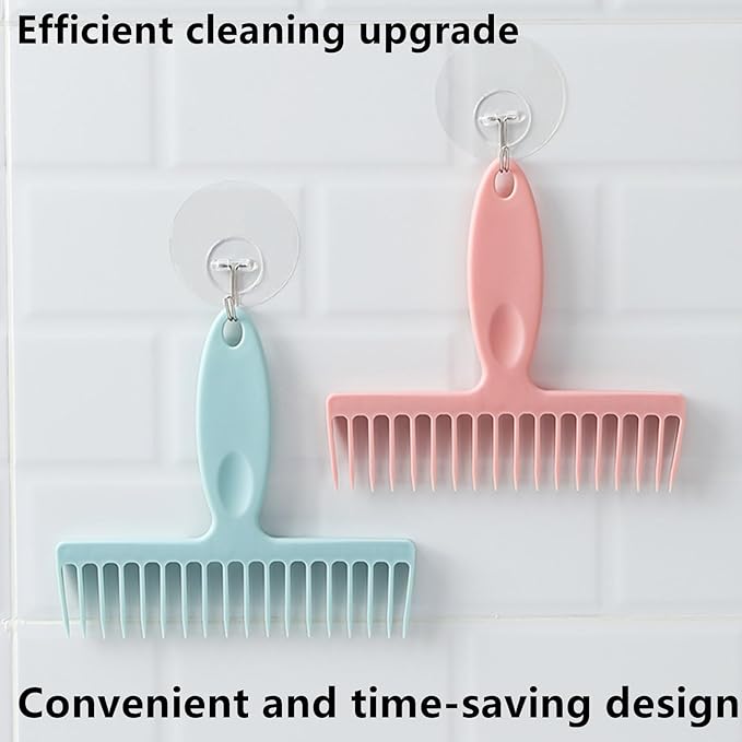 2 Pcs Broom Comb Hair Removal Comb Cleaning Brush with Hanging Hole Cleaning Tool for Floor Bathroom Sewer Hair Collectors, Blue