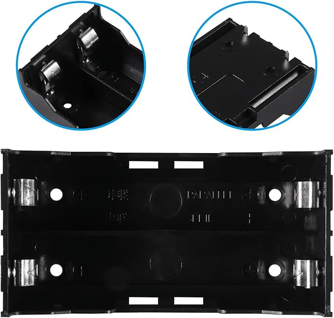 6pcs 18650 Battery Case Holder 2 Slots X 3.7V 18650 Battery Storage Box, in Parallel Black Plastic Batteries Clip Box with Pin for DIY Parallel or Series Circuit PCB Projects