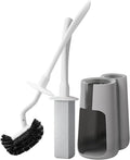 Toilet Brush and Holder Set with Pumice Stone – Long Handle Toilet Bowl Brush, Anti-Splash Scrubber, Ventilated Drip-Free Base, Deep Cleaner for Hard Water Stains, Limescale, Toilet Rings, Grey
