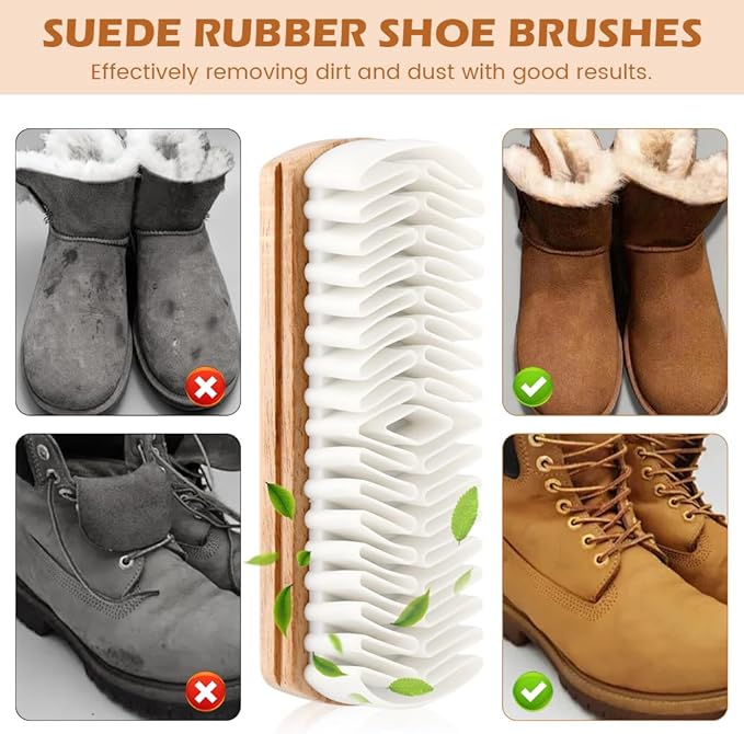 3Pcs Suede Shoe Brush and Eraser,Suede Nubuck Cleaning Brush for Shoes,with Wooden Handle,Suede Cleaning Kit for Leather Suede Shoe, Handbags,Jackets,Boots,Furniture,Easy to Use