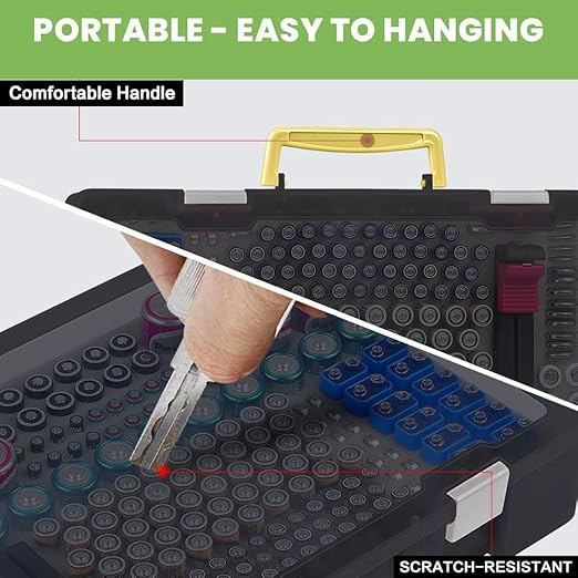 Battery Organizer Storage Holder- Batteries Case Containers Box with Tester Checker BT-168. Garage Organization Holds 225 Batteries AA AAA C D Cell 9V 3V Lithium LR44 CR2 CR1632 CR2032 (Black)