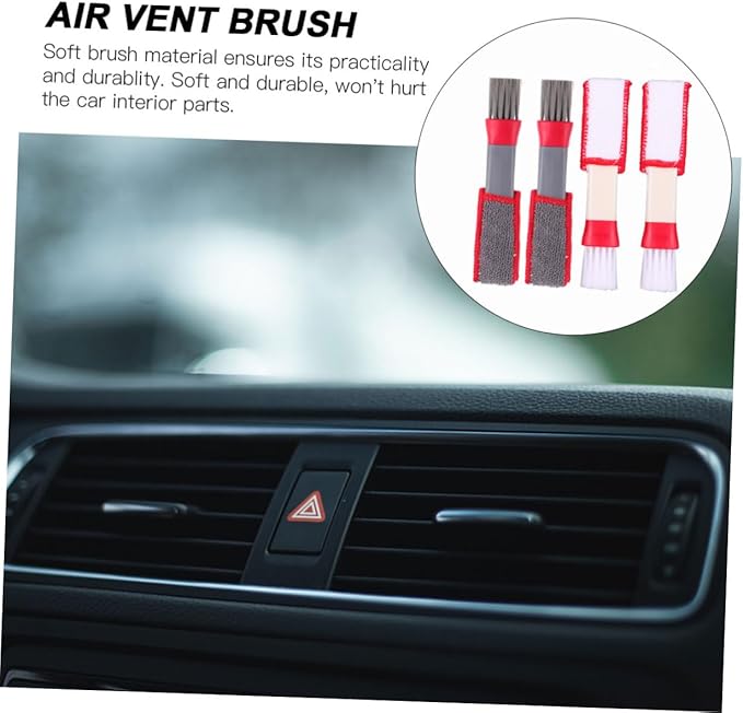 4pcs Car Air Vent Cleaning Brushes Dual-Head Dust Dusters for Automotive Air Conditioner Vents and Window Blinds, Red and White, Multipurpose Interior Cleaning Tools for Car