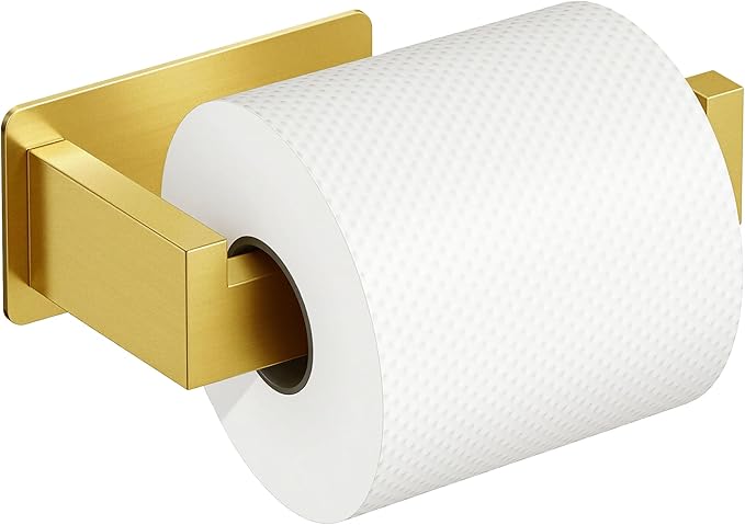 Auxmir No Drilling Self Adhesive Toilet Paper Holder, Premium Rustproof SUS304 Stainless Steel Roll Holder Wall Mount Tissue Holder for Bathroom Kitchen Washroom, Toilet Paper Holder-Gold