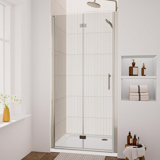 Royal Guard Bifold Shower Door, 36" W x 72" H Frameless Glass Shower Door with 1/4" (6mm) Clear Tempered Glass, Pivot Swing Shower Door, Chrome Finish