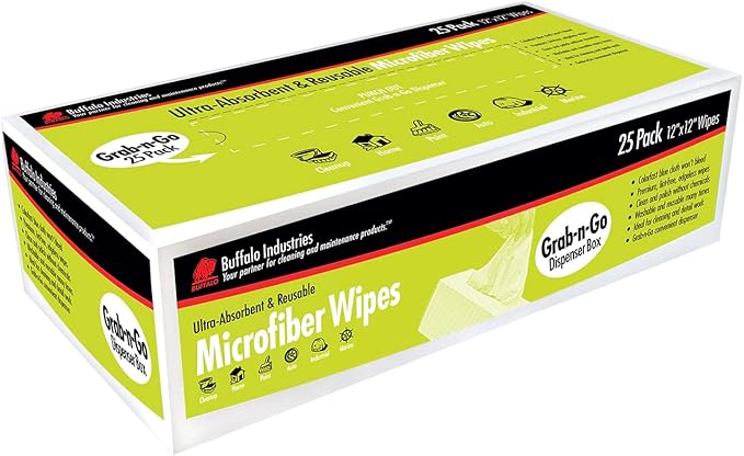 Buffalo 65102 Microfiber Cloths Economy Cleaning Cloths, Dispenser Wipes Box, Blue,12" x 12", 25-Pack