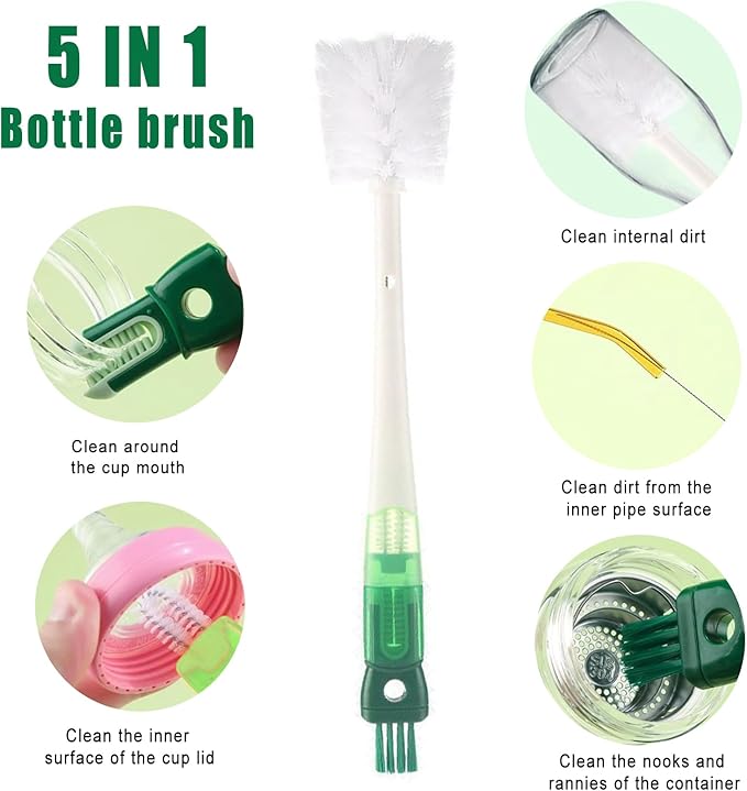 Water Bottle Cleaner Brush,5-in-1 Bottle Scrubber Brush for Cleaning Bottles Set