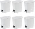 Sterilite 2.7 Gallon Rectangular Step On Kitchen Trash Bin Plastic Indoor Wastebasket with Removable Liner and Bag Holding Feature, White (6 Pack)