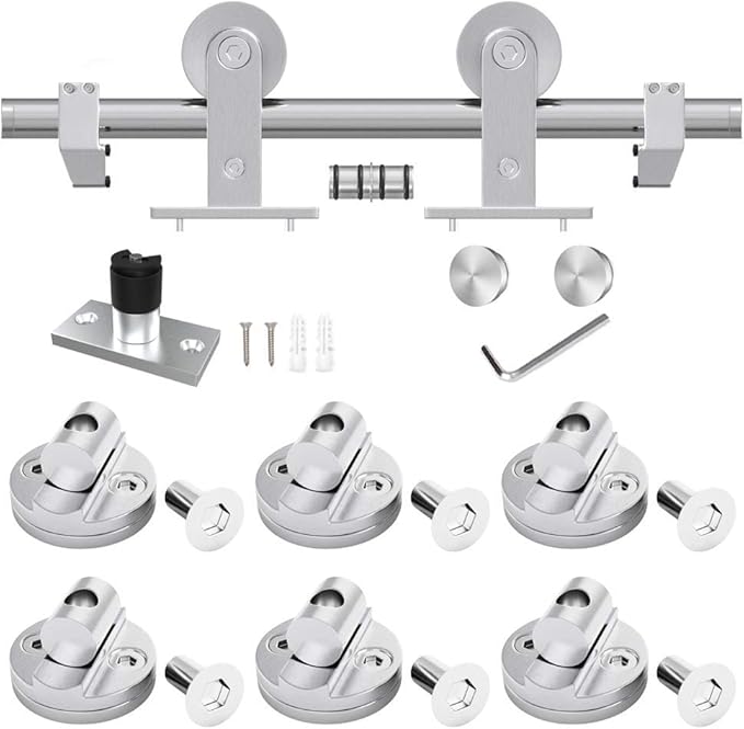 WINSOON Barn Door Hardware Kit 8FT: Brushed Nickel Heavy-Duty Smoothly Quietly Low Profile - Stainless Steel Sliding Door Track for in/Exterior - Easy Assemble Top Mount Barn Door Kit for DIYers