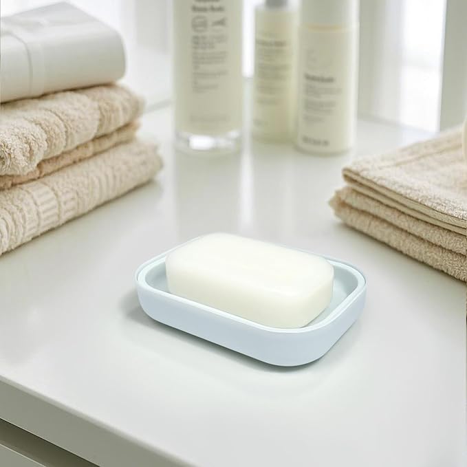 Double Layer Draining Soap Dish, Plastic Dishwashing Sponge Soap Holder for Kitchen, Bathroom, and Washstand (Light Blue)