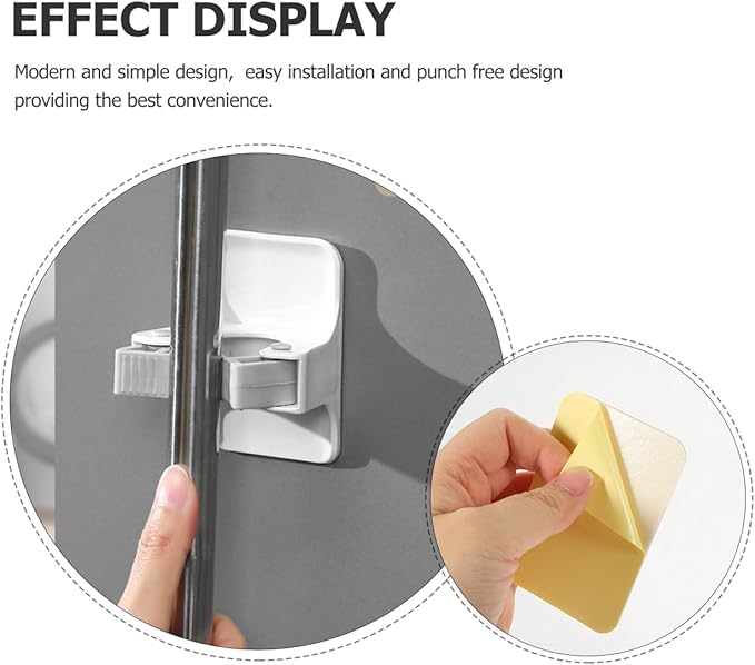 Amosfun 4pcs Broom Holder Wall Mount Mop Grippers Self Adhesive No-Drill Mop Clip Dustpan and Broom Organizer Rack for Bathroom and Kitchen