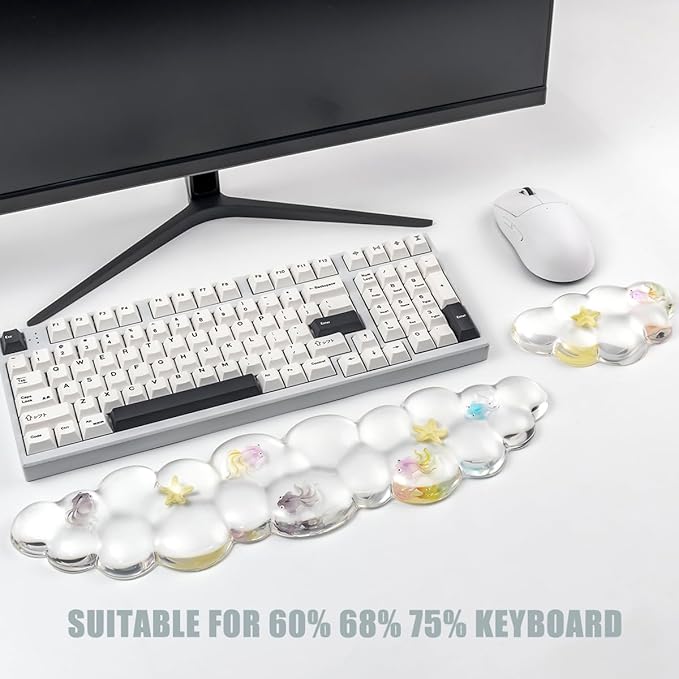 Gel Keyboard and Mouse Wrist Rest Set – Cute Clear Cloud Wrist Rest for Computer Keyboard 60%/68%/75%, Comfort & Support for Typing and Gaming