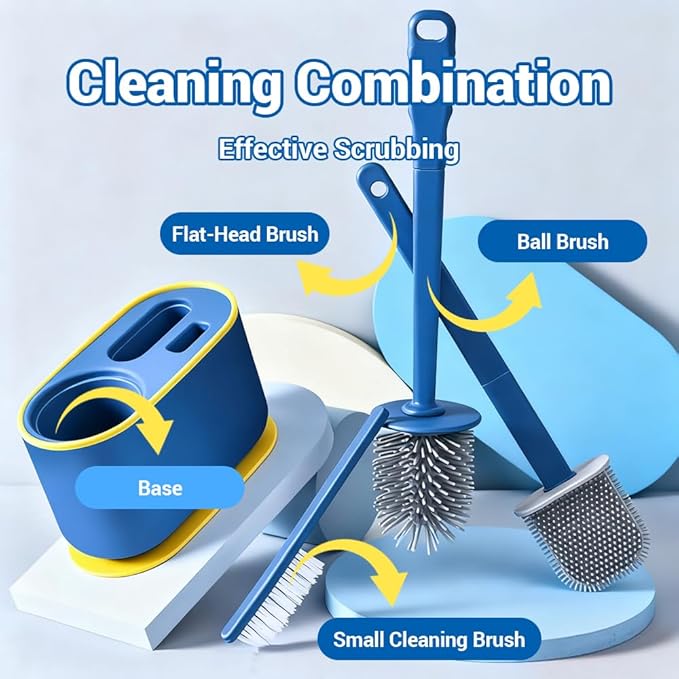 Toilet Brush Set, Bathroom Accessories, Toilet Bowl Cleaners, Deep Cleansing Multifunctional Hanging Toilet Brush Set for Bathroom(Bule)