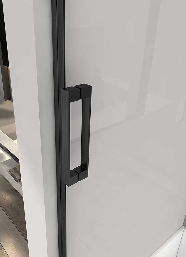 Sunrosa Semi-Frameless Tub Shower Door, 59-2/8"W ×60" H Single Sliding Shower Door, Bathtub Shower Door with Tempered Glass 5/16"(8mm), Glass Shower Door for Bathtub in Matte Black