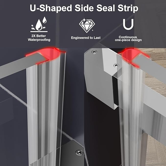 Luxury Soft-Closed Frameless Sliding Shower Door, 58–60" W x 76" H, 3/8" (10mm) Tempered Glass, Nano Coating, 304 Stainless Steel, Premium Quiet Close System - Bright Chrome