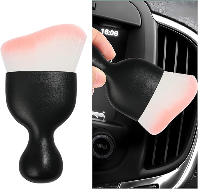 Car Interior Dust Brush, Soft Scratch Free Auto Detailing Brushes, Universal Vehicle Interior Cleaning Tool for Automotive Dashboard, Air Vents, Leather(White & Pink)