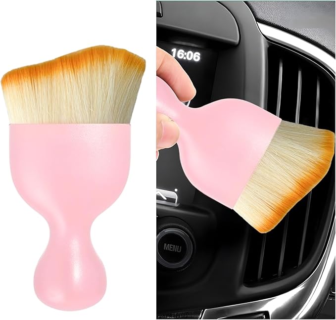 Car Interior Dust Brush, Soft Scratch Free Auto Detailing Brushes, Universal Vehicle Interior Cleaning Tool for Automotive Dashboard, Air Vents, Leather(Pink)
