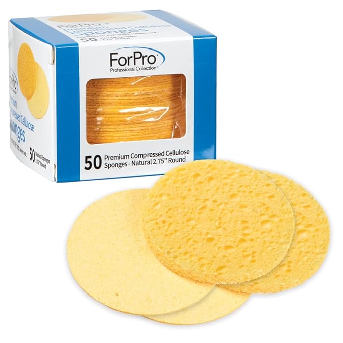 ForPro Professional Collection Premium Compressed Facial Sponges, 50-Count Cellulose Sponges for Facial Cleaning, Exfoliating and Makeup Removal, 2.75" Round, Natural (Pack of 12)
