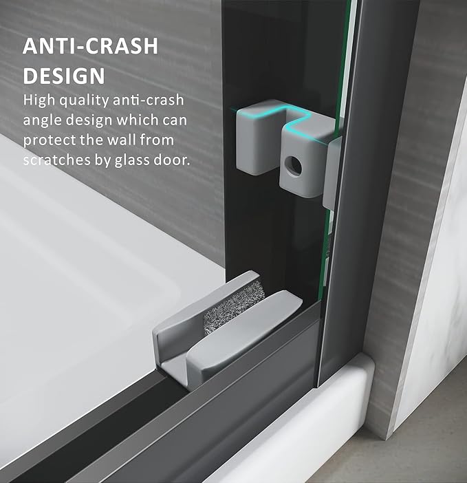 Bathtub Glass Shower Door,56-60 inch W x 57 inch Matte Black Shower Doors with 1/4 inch Clear Tempered Glass,Double Sliding Semi-Frameless Bypass Tub Doors with Stainless Steel Handles