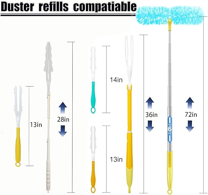 50 Count Duster Refills 360° Heavy Duty Duster Refills Compatible with Swiffer Duster, Multisurface Heavy Duty Duster Replacements with 1 Short Handle and 1 Extenda Handle