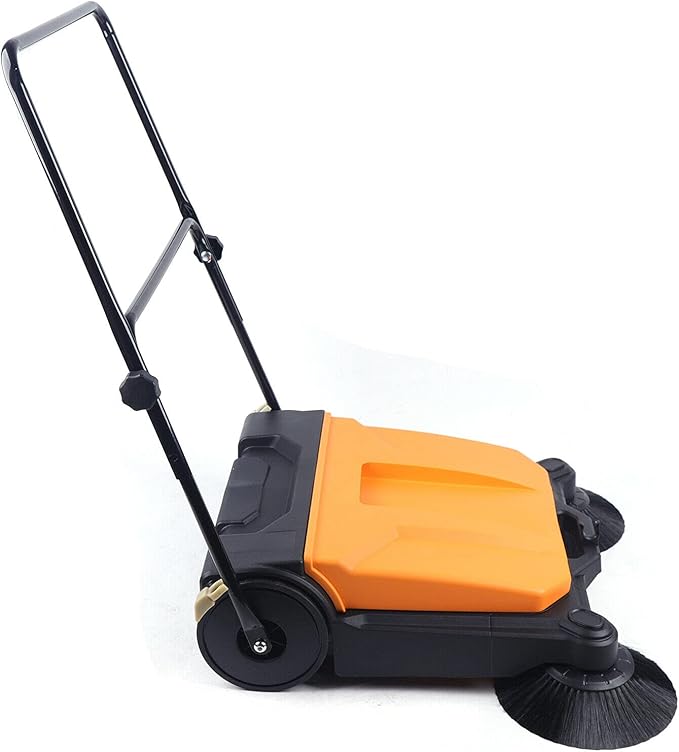Eapmic Commercial Walk Behind Sweeper 26" Industrial Hand Push Floor Sweeper Outdoor Indoor Foldable Manual Sweeping Machine with 4 Gal Trash Bin for Basement, Garage, Driveway, Hotel