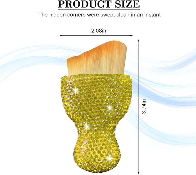 Bling Car Detailing Brush, Crystal Rhinestone Non-Scratch Vehicle Cleaning Dust Brush for Air Vent & Dashboard, Soft Bristles Automotive Interior Cleaning Tool, Universal Fit (Yellow)