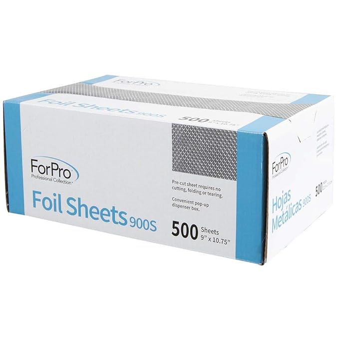 ForPro Professional Collection Embossed Foil Sheets 900S, Aluminum Foil, Pop-Up Dispenser, for Hair Color Application and Highlighting, Food Safe, 9” W x 10.75” L, 500-Count (Pack of 6)