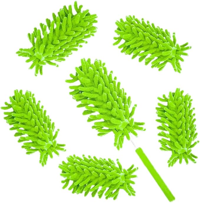Microfiber Duster for Cleaning,6 Pcs Hand Washable Dusters with 11" to 29.5" Reachable Pole,Small Dusters for Cleaning Office Car Computer Furniture Sofa Ceiling Fan (Green)
