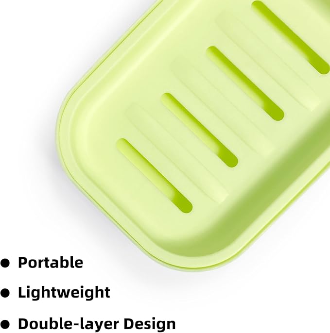 Double Layer Draining Soap Dish, Plastic Dishwashing Sponge Soap Holder for Kitchen, Bathroom, and Washstand (Light Green)