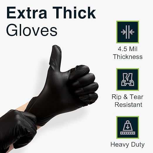 Disposable Black Nitrile Gloves X Large 100 Count - Extra Thick 4.5 Mil - Powder and Latex Free Rubber Gloves - Surgical Medical Exam Gloves - Food Safe Cooking Gloves